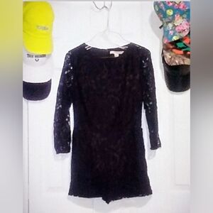 Source Unknown Black Lace Romper with Sheer Sleeves